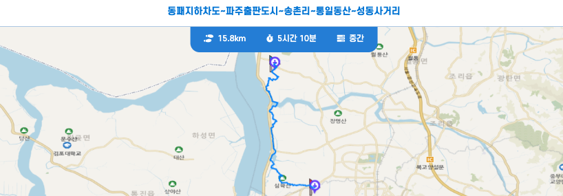 경기둘레길 파주 5코스 지도 동패지하차도 성동사거리 구간 트레킹 등산 날씨 정보