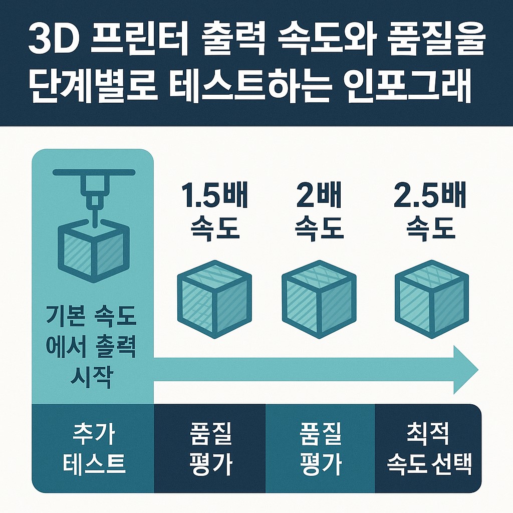 3D 프린터 출력 속도와 품질을 단계별로 테스트하는 인포그래픽