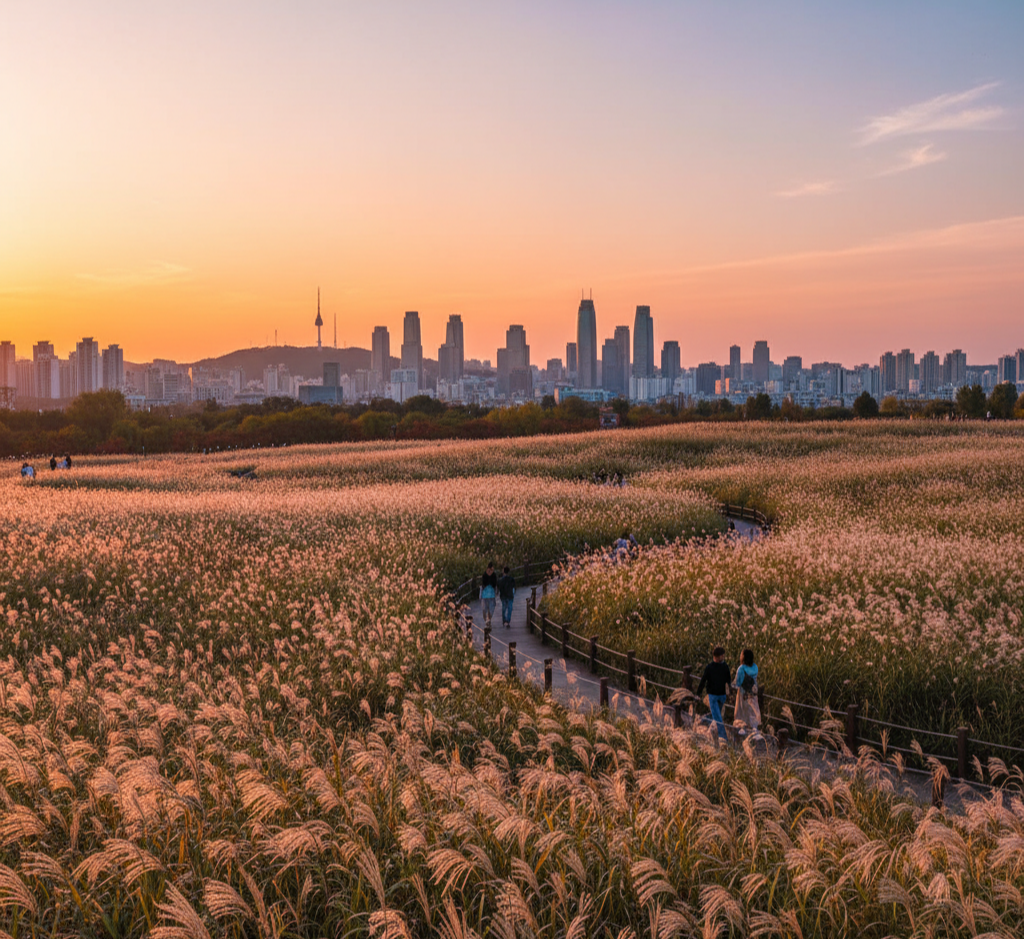 하늘공원의 억새밭과 석양