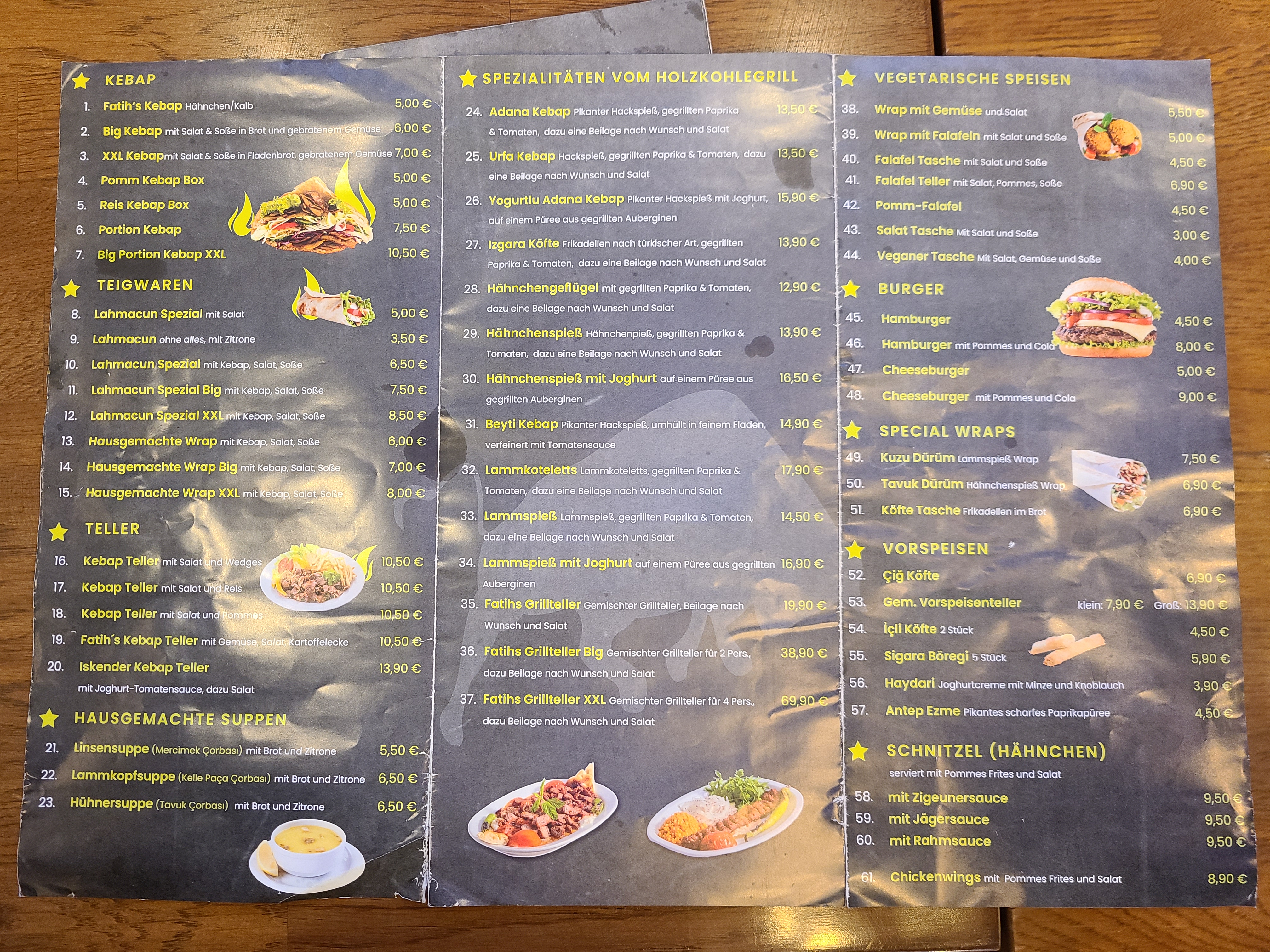 fatih&#39;s kebap 메뉴판