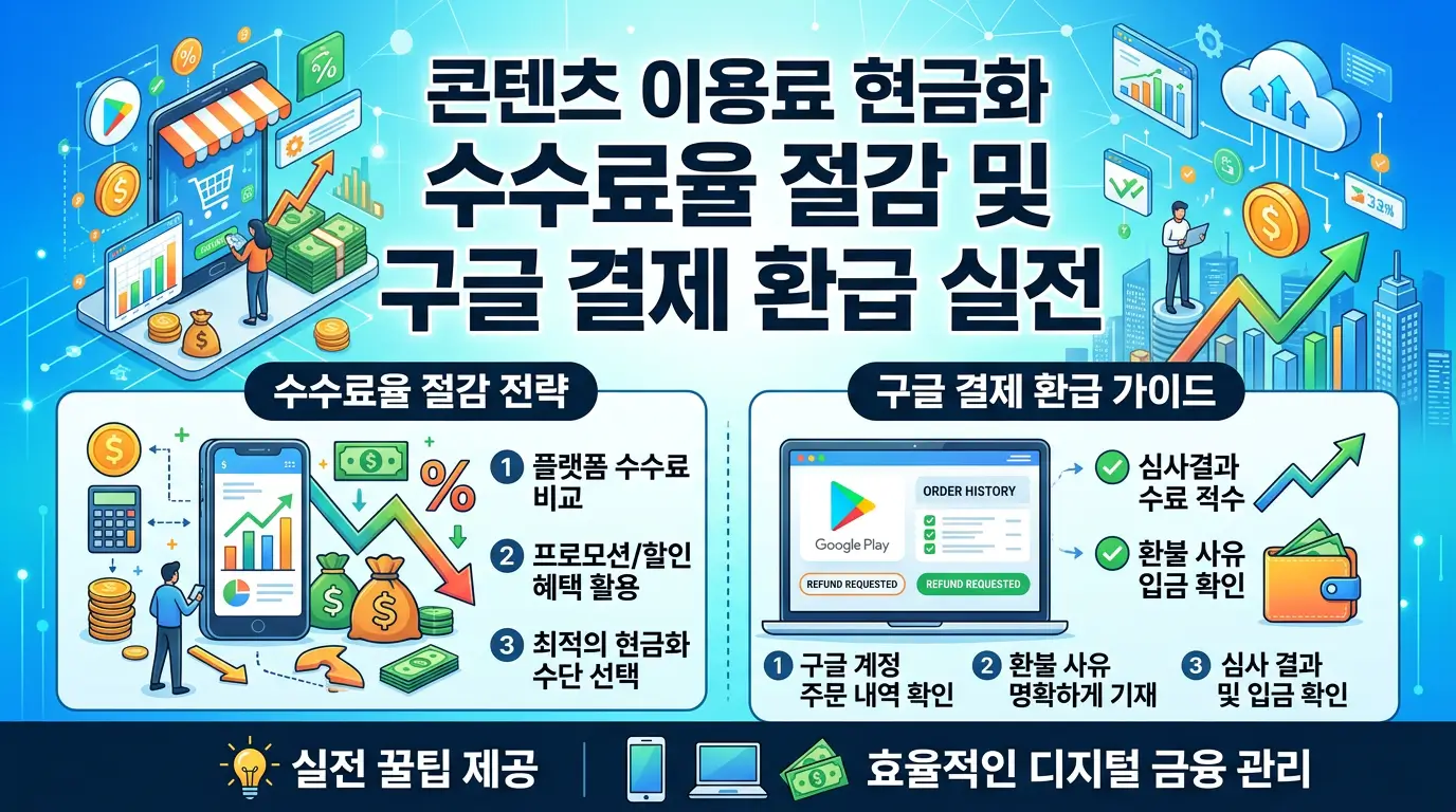 콘텐츠 이용료 현금화 수수료율 절감 및 구글 결제 환급 실전