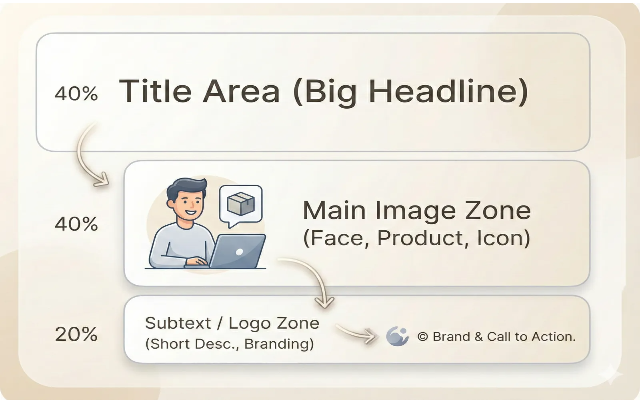 텍스트를 최소화해 고급 썸네일을 만드는 규칙을 시각적으로 설명한 깔끔한 인포그래픽 이미지.