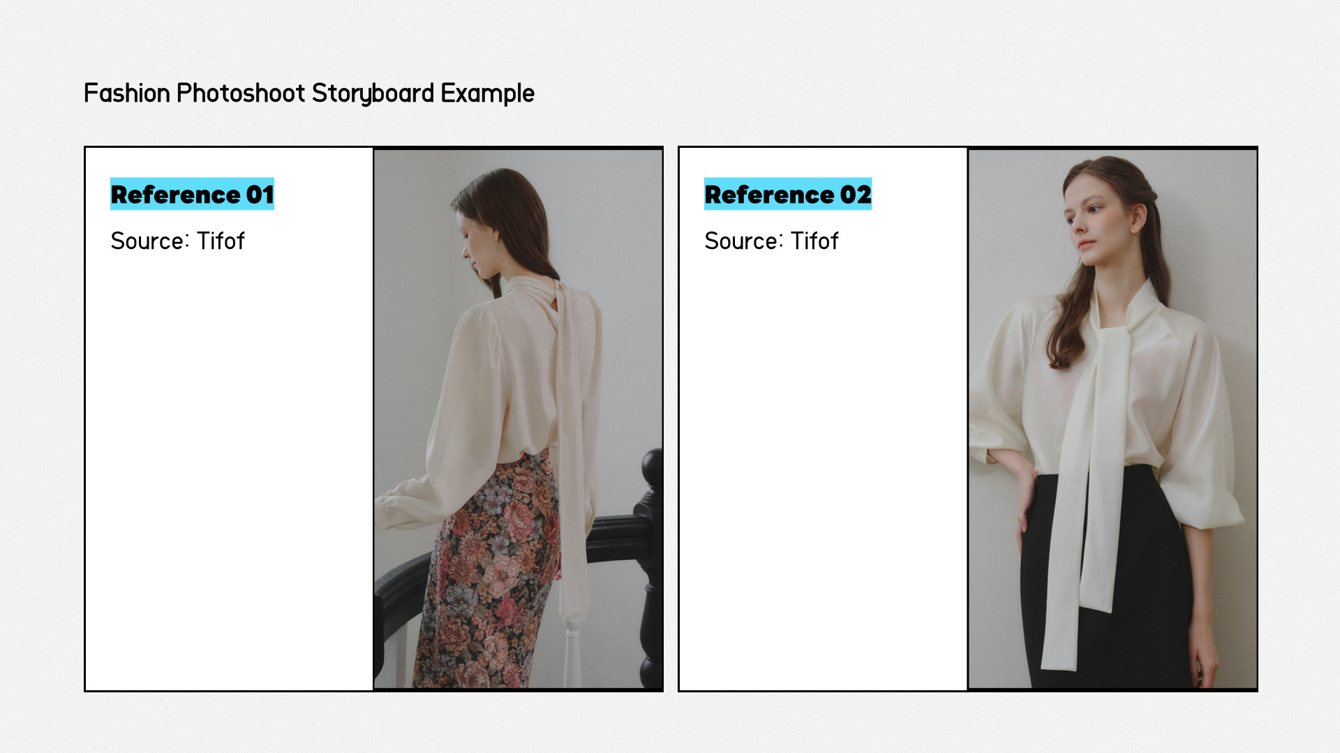 Example of a fitting model photo shoot storyboard
