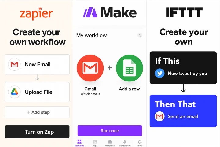 대표 No-code 자동화 툴 화면