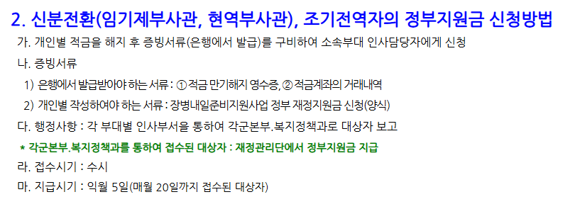조기전역자, 신분전환자 매칭지원금