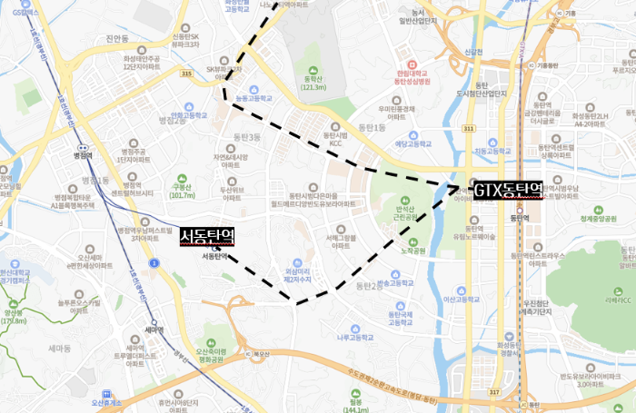 인동선 수혜 지역 동탄신도시