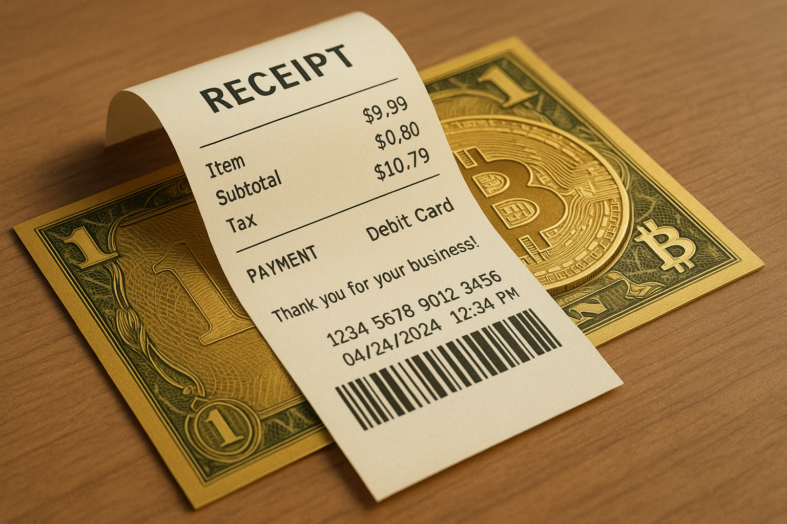 image of a receipt printed on digital currency