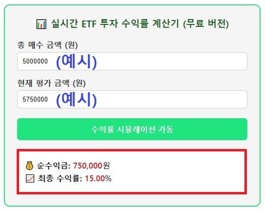 블로그 내장 무료 ETF 수익률 계산기 프로그램 레이아웃