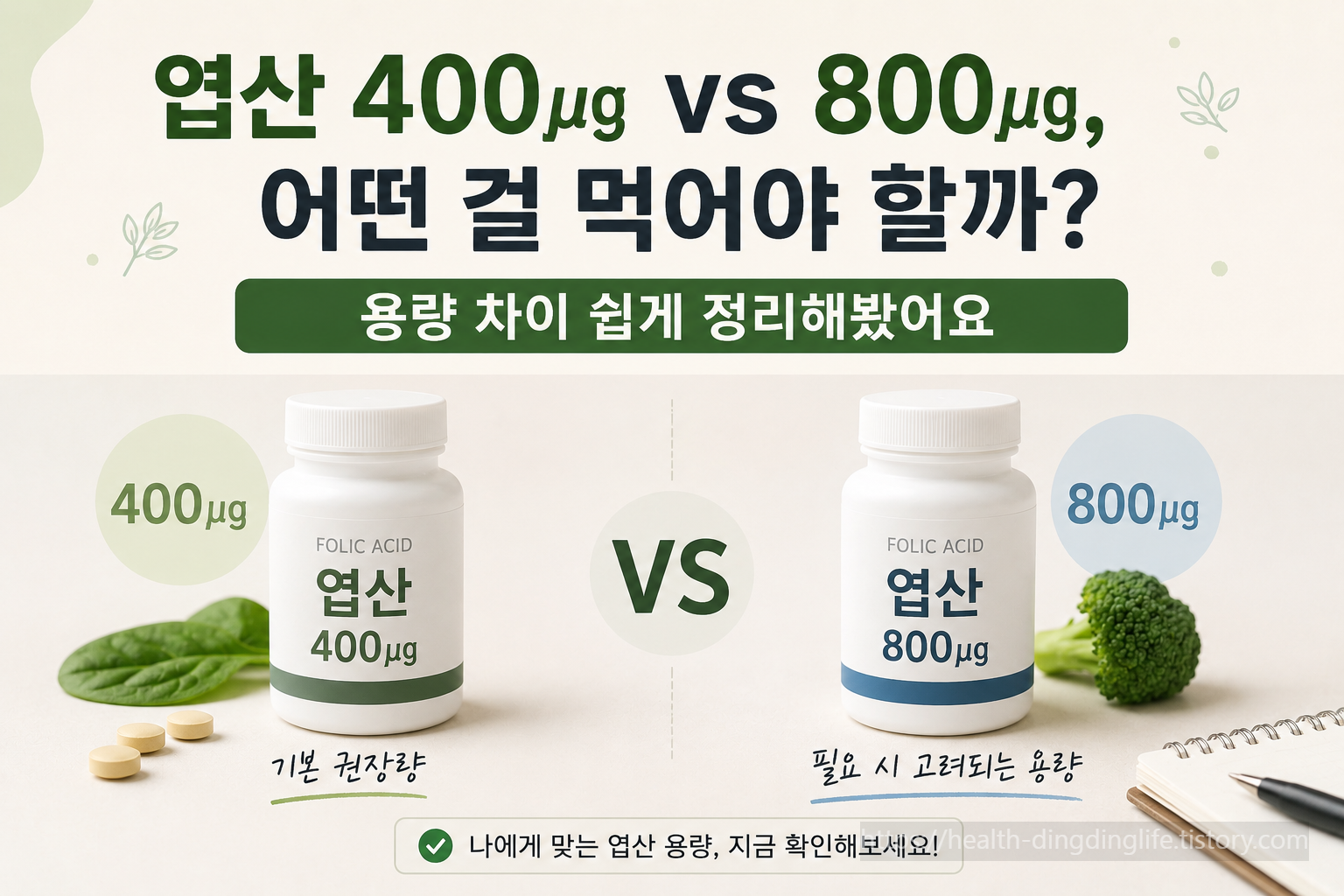 엽산 400㎍ vs 800㎍, 어떤 걸 먹어야 할까? 용량 차이 쉽게 정리해봤어요