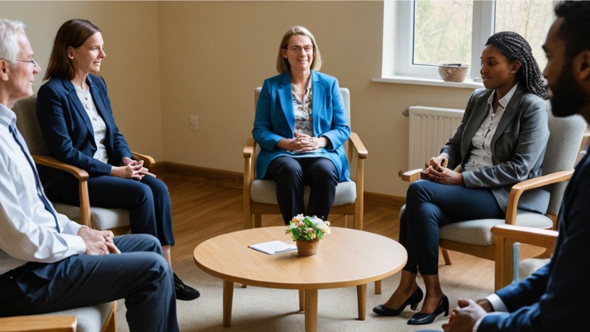 호스피스의료사회복지사가 환자 가족들과 상담 회의를 진행하는 모습