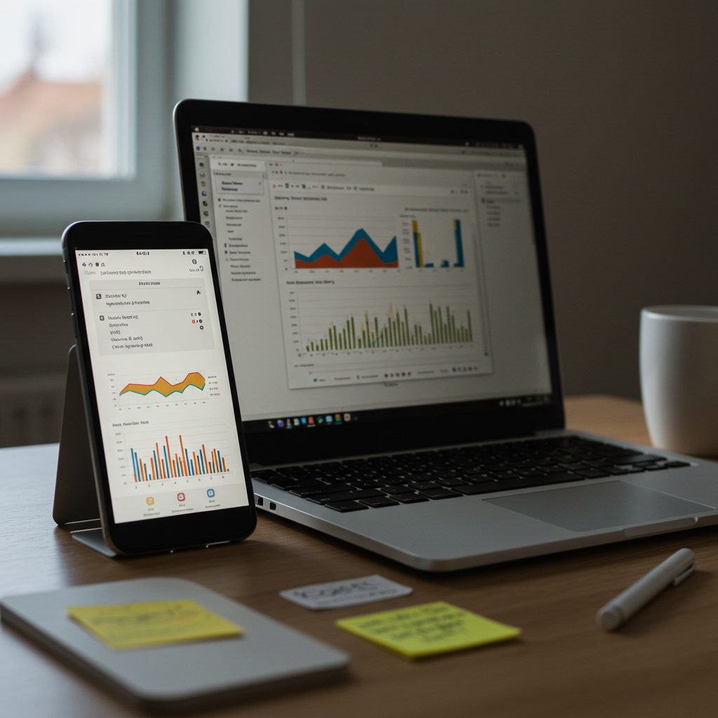 책상 위에서 공기계를 보조 모니터로 활용하여 작업하는 모습