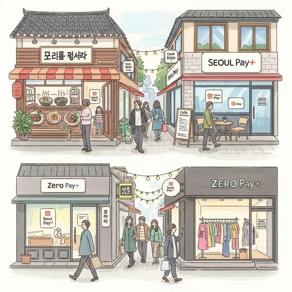 다양한 동네 가게에서 사용 가능한 상품권 로고