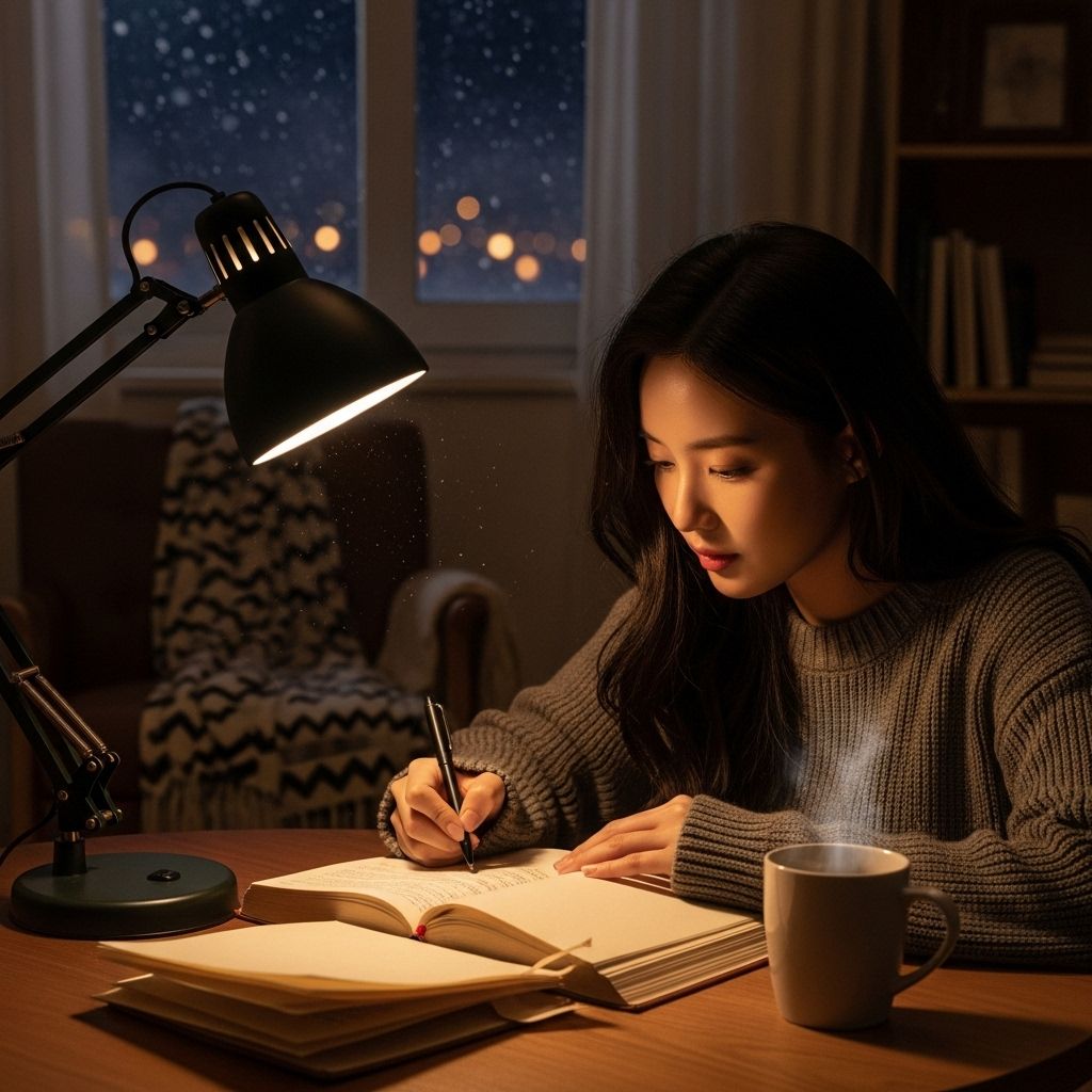 크리스마스 선물&amp;#44; 일기를 쓰고 있는 여성