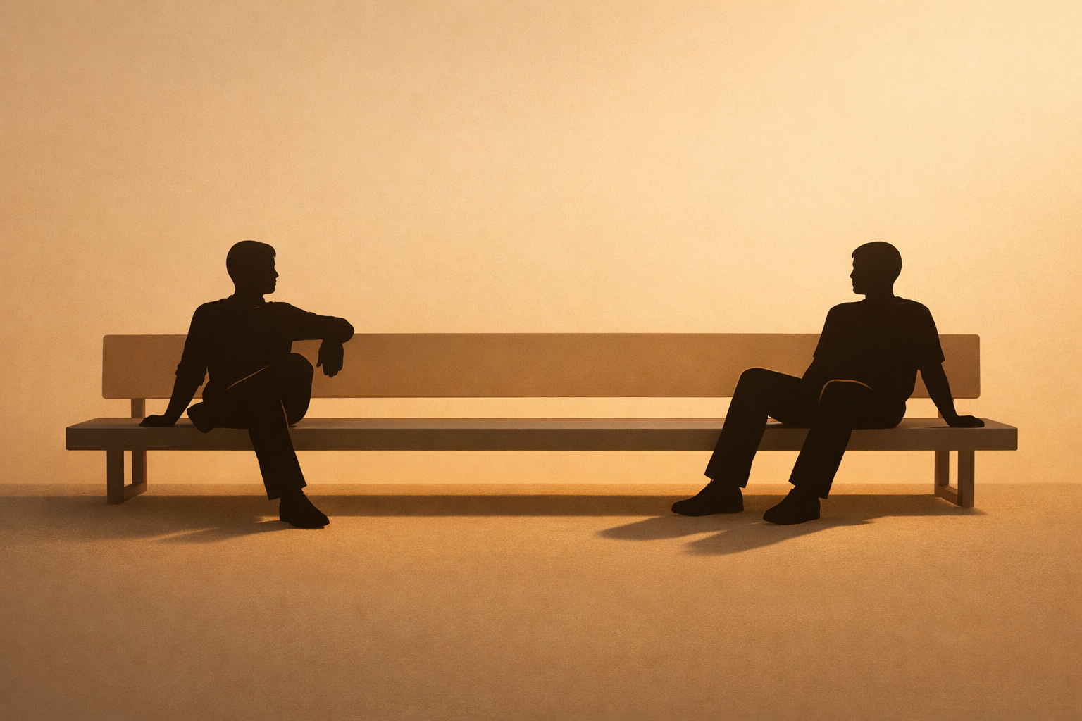 벤치에서 거리를 두고 앉아 있는 두 사람 실루엣 일러스트