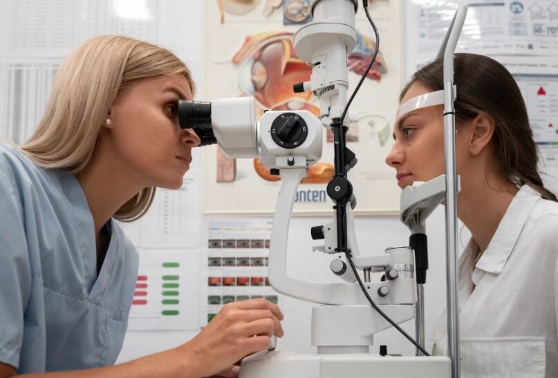 눈 검사 중인 여성