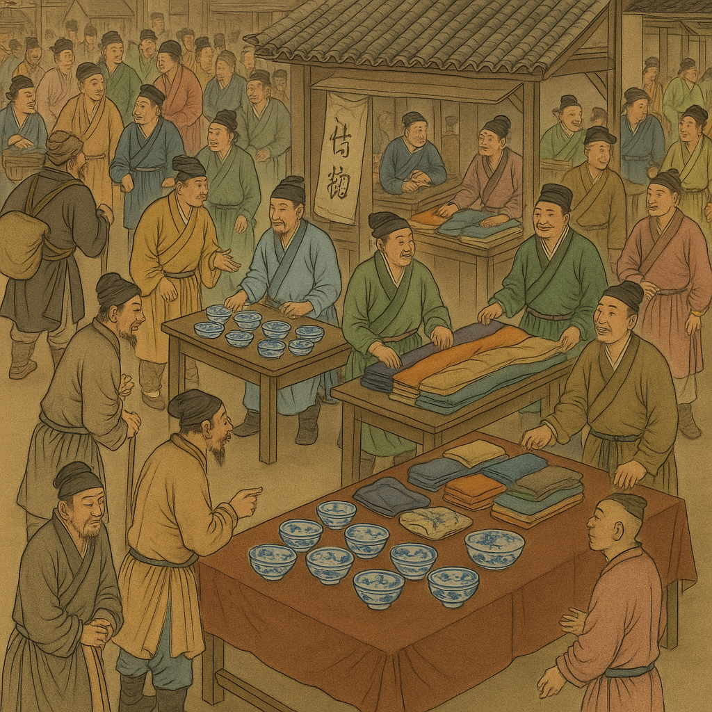 10세기 송나라 각지에서 모여든 상인들로 항상 시장은 활기를 띠는 모습