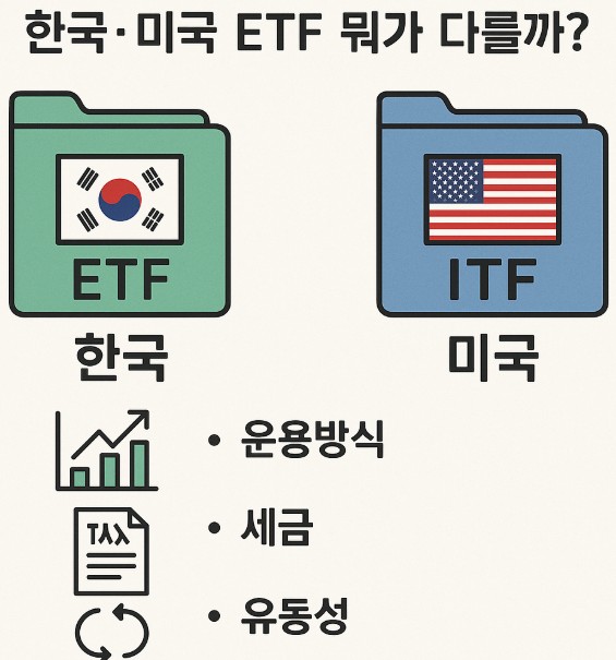 한국·미국 ETF 뭐가 다를까? (운용방식, 세금, 유동성) 관련 그림