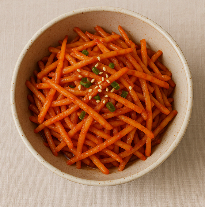 도라지 무침이 접시에 담겨 있는 사진