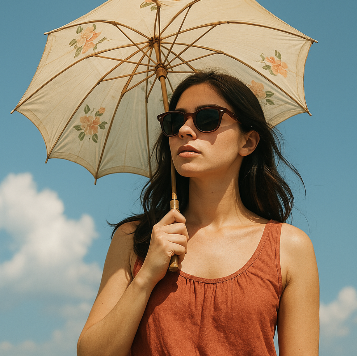 자외선과 눈건강 관련 이미지 (선글라스와 양산으로 눈 보호)