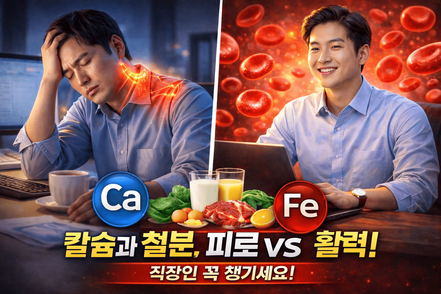 직장인 건강관리 칼슘 철분 (피로관리, 영양균형, 면역력)