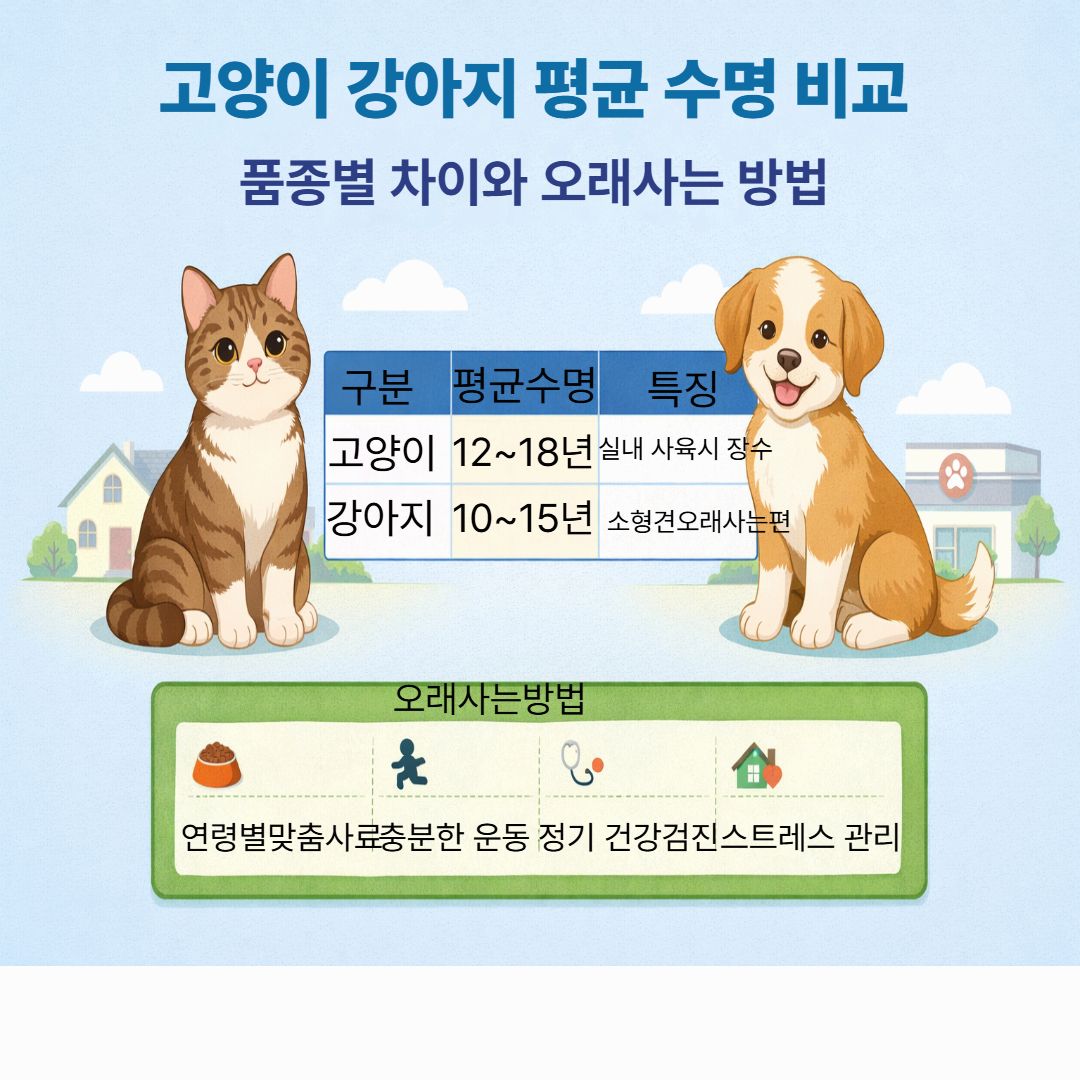 고양이와 강아지 평균 수명 비교｜품종별 차이와 오래 사는 방법