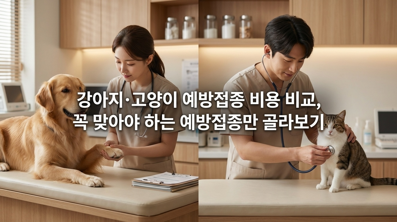 강아지 고양이 예방접종 비용 2-5만 원 실제 비교! DHPPL FVRCP 필수백신 스케줄, 부작용 대처법, 병원 선택 체크리스트까지. 2025년 최신 정보로 반려동물 건강 완벽 관리하세요.