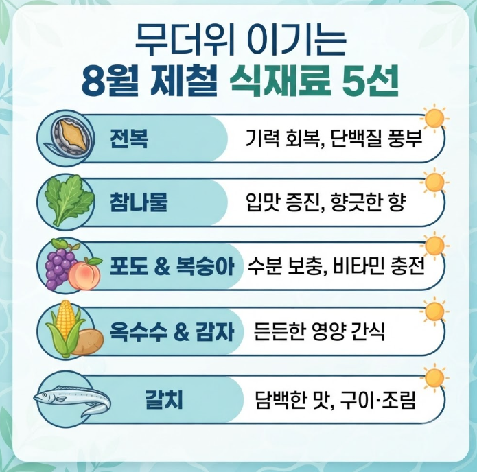2026년 8월 제철 음식 추천