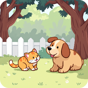 사랑스런 고양이와 강아지가 함께 행복하게 있는 이미지