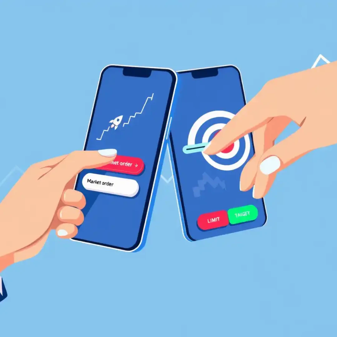 스마트폰에 시장가를 로켓으로 지정가를 선으로 표현한것