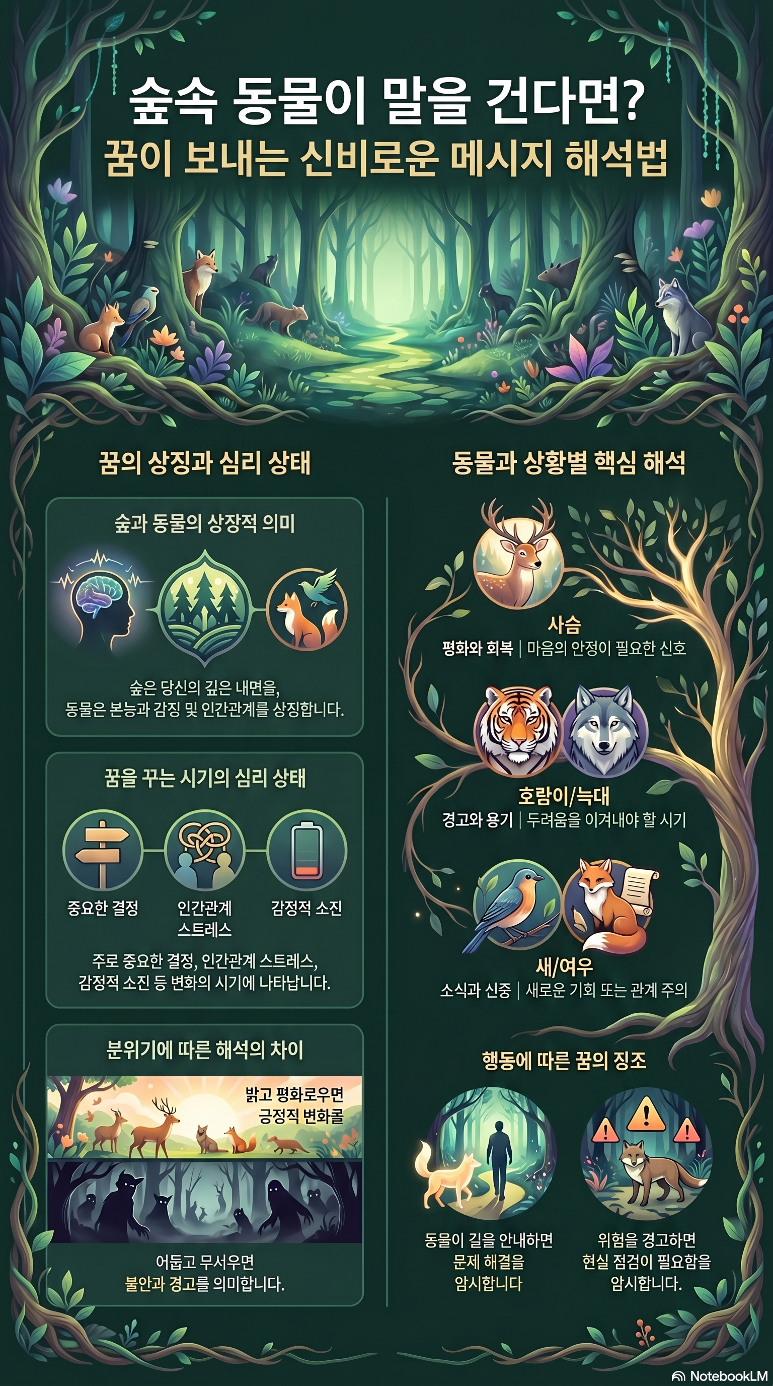 숲 속에서 동물이 말을 거는 꿈