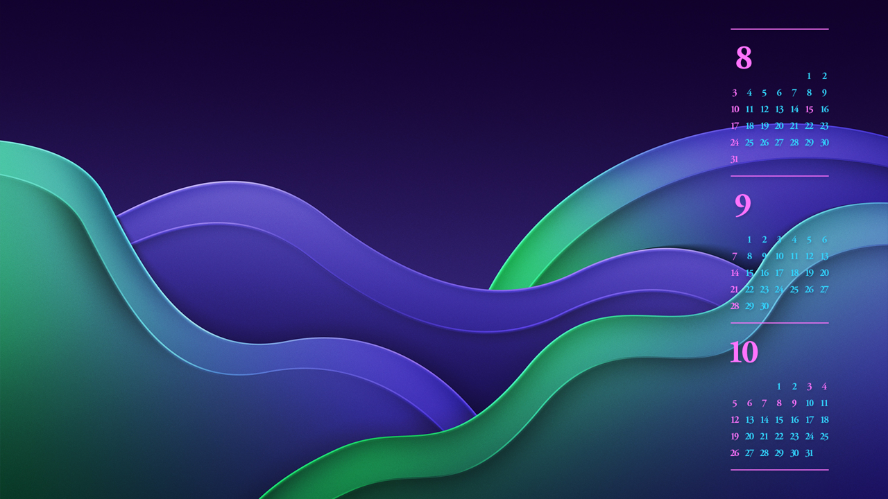 12 보라색과 연두색 웨이브 B - 2025년9월 노트북배경화면