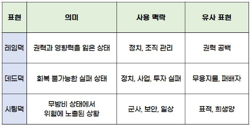 레임덕, 데드덕, 시팅덕, 정치용어, 조직관리, 리더십, 위험관리, 권력공백, 실패사례, 무방비상태, 사이버보안, 군사적위험, 정책추진, 정치적영향력, 투자실패, 보안취약점, 조직리더십, 실패극복, 위험대비