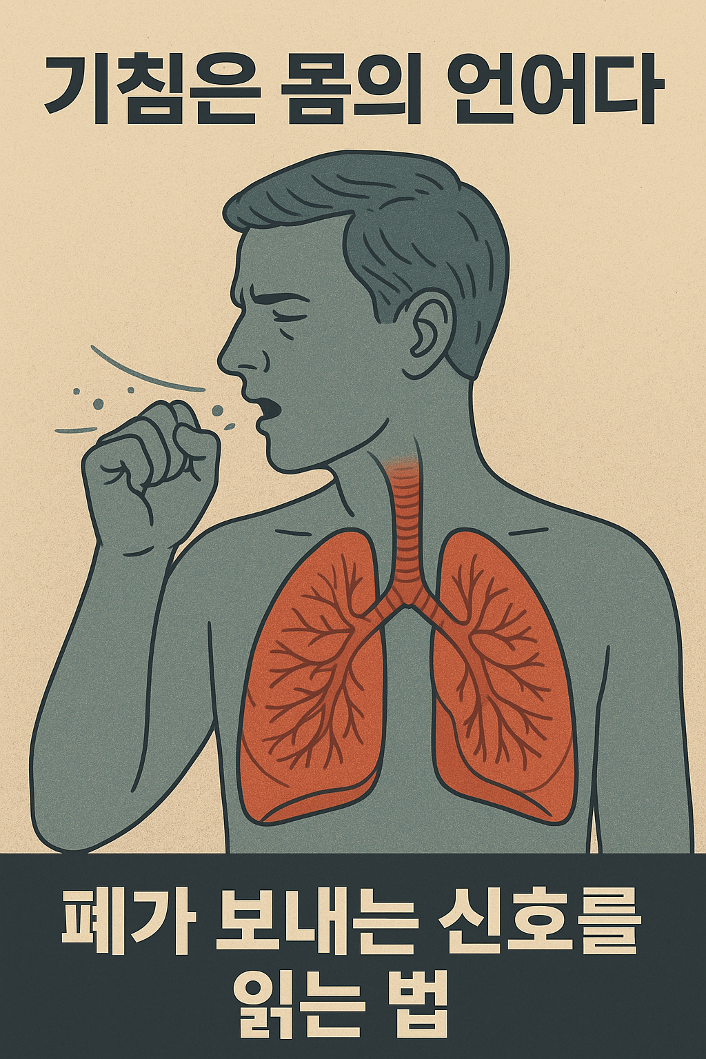 기관지와 폐의 구조를 부드럽게 시각화한 의료 정보 일러스트 — 기침이 시작되는 점막 자극 경로를 설명하는 이미지
