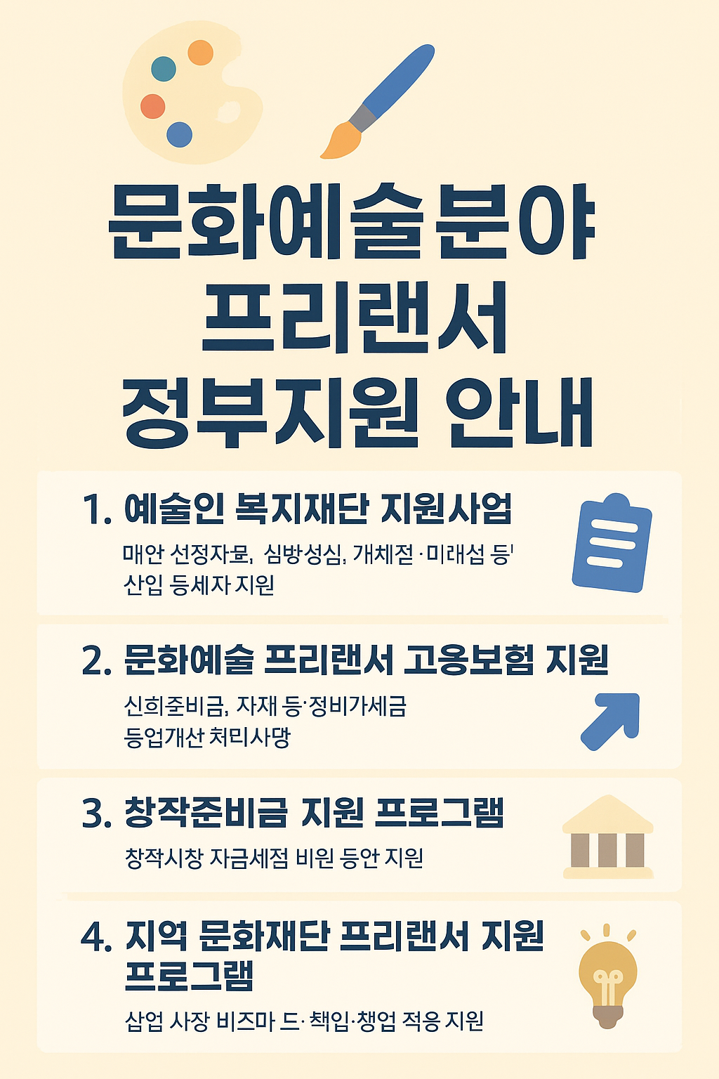 문화예술분야 정부지원 내용 요약 이미지