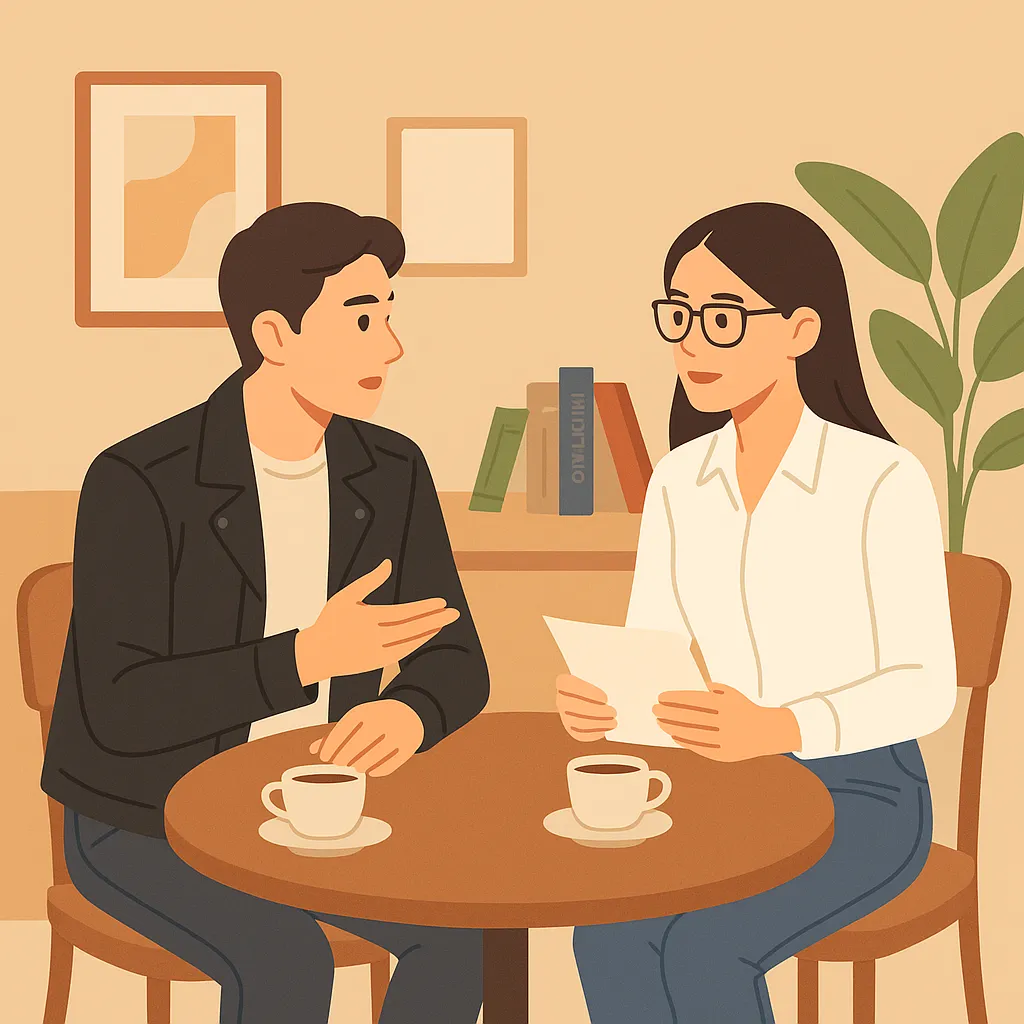 카페에서 투자 전략을 이야기하는 남녀