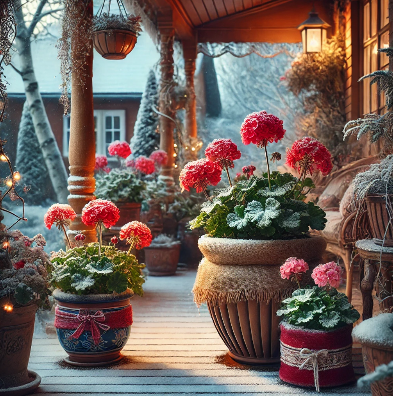 겨울철 베란다 제라늄 화분