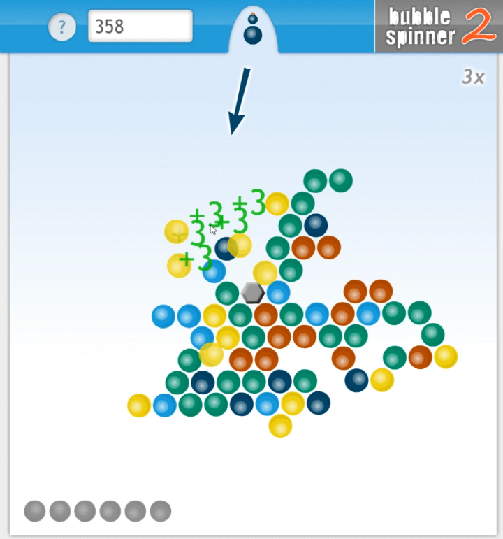 노란색-버블을-맞추고-점수를-획득하는-화면