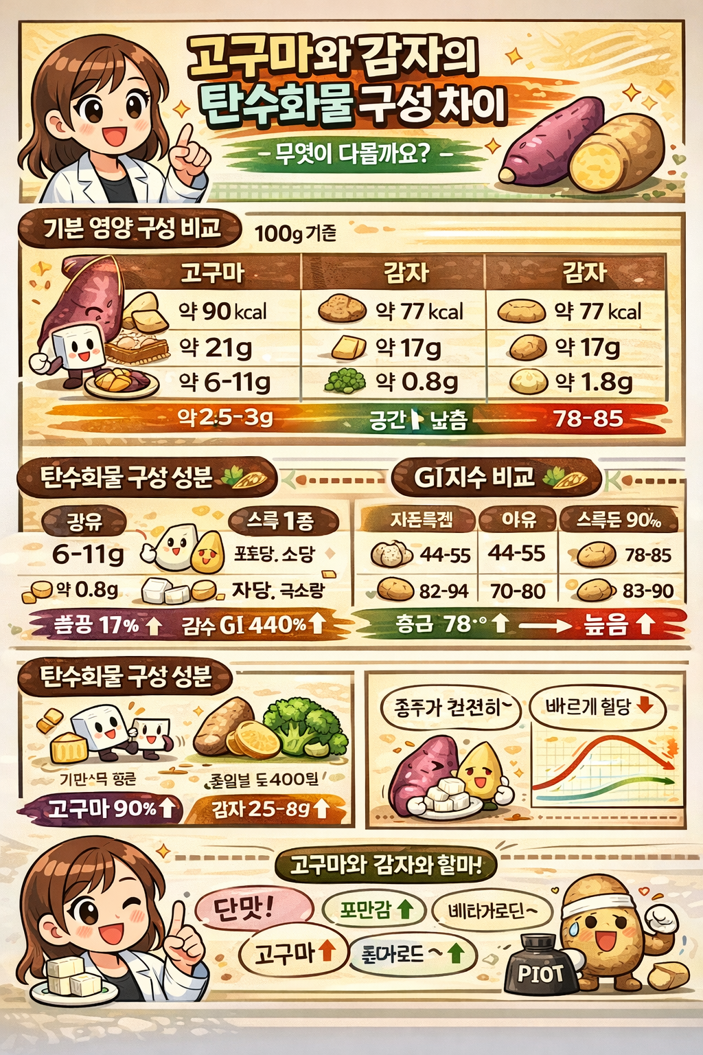 고구마와 감자의 탄수화물 구성 차이 분석