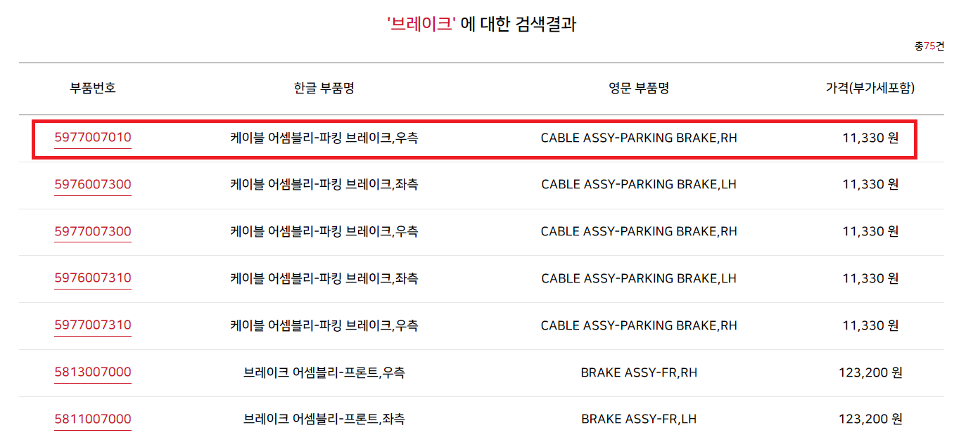 기아자동차 부품몰 및 중고부품 조회