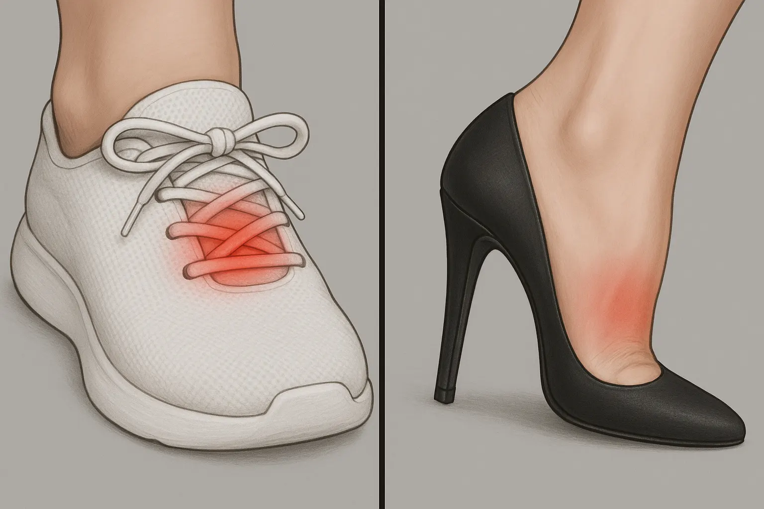 신발과 하이힐로 인한 발등 통증