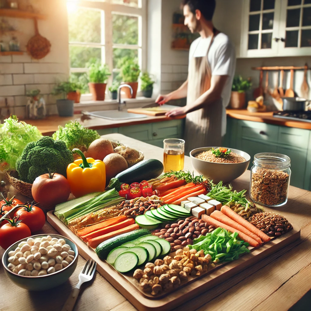 채식주의자의 건강한 군형잡힌 식단과 식사 실천하는 이미지