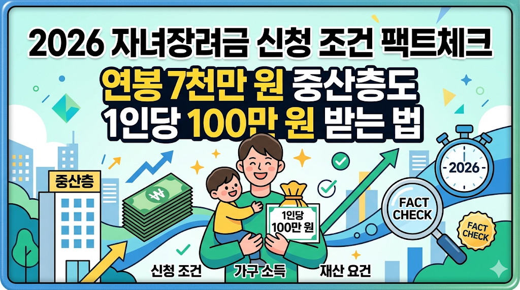 2026 자녀장려금 신청 조건 팩트체크: 연봉 7천만 원 중산층도 1인당 100만 원 받는 법