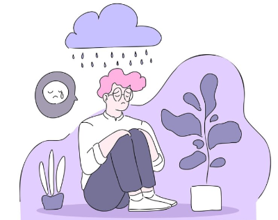 우울증으로 혼자 힘들어하는 남자 일러스트
