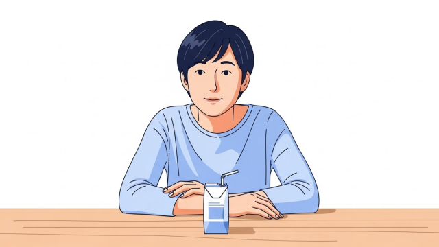 마시는 알부민 음료를 바라보는 성인 이미지