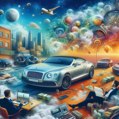 도심 배경에서 고급 자동차와 사람들이 함께 있는 장면.