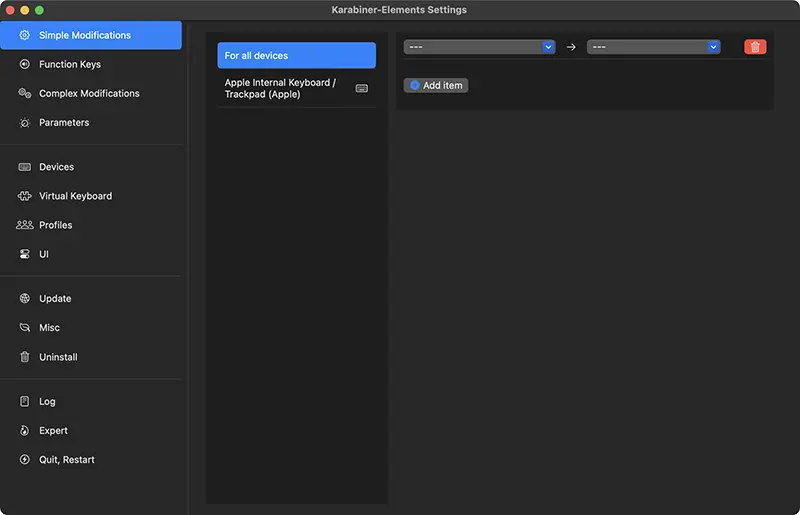 Karabiner-Elements 실행화면