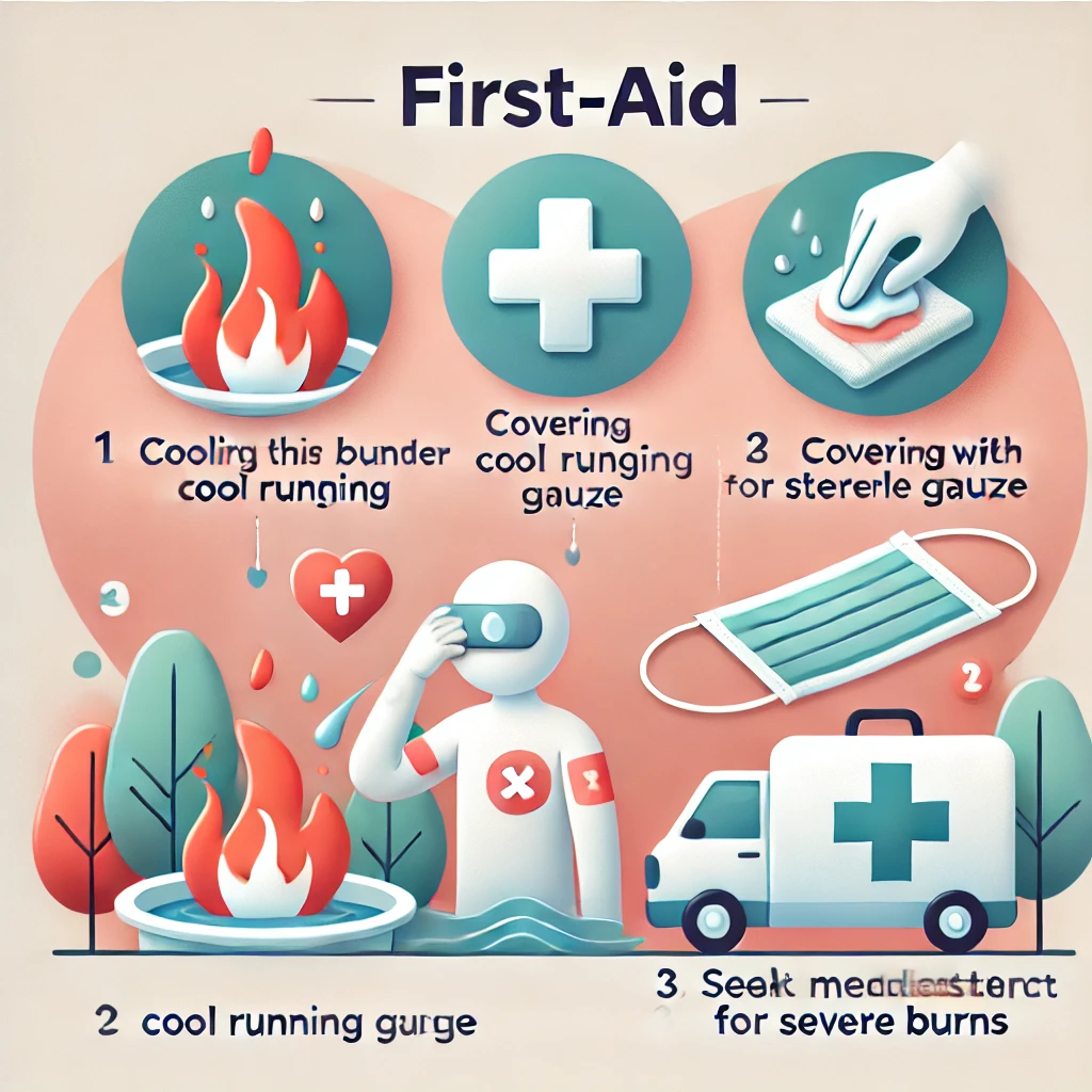 화상의 응급처리를 표현한 사진