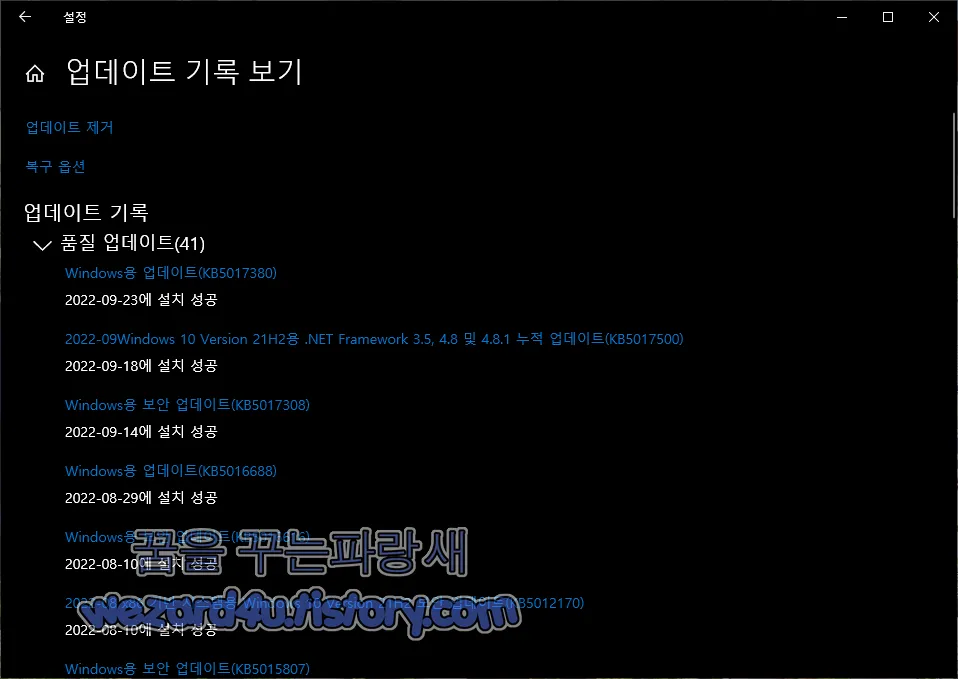 윈도우 10 업데이트 기록 보기