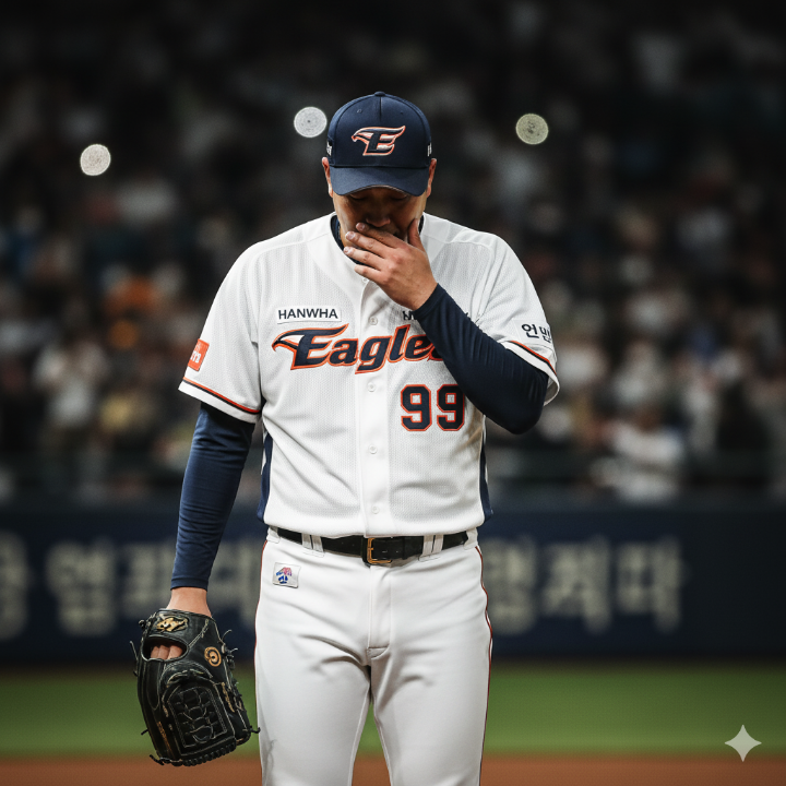 류현진 선수가 마운드에서 아쉬워하는 모습