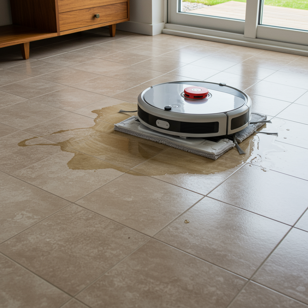 커피 얼룩을 청소하는 로봇청소기